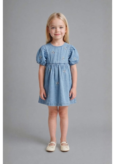 Defacto Pamuklu Denim Elbise Kız Bebek H4072a526smnm39 Mavi-nm39