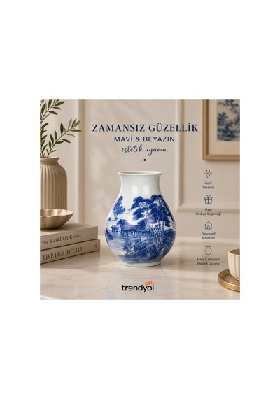 Bleu Blanc Vazo 36 Cm Çok Renkli