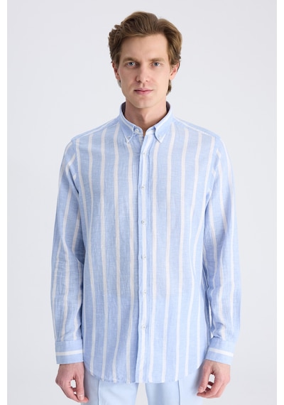 D'S Damat Ds Damat Comfort Mavi Çizgi Desenli Keten Karışımlı Gömlek 4hc02ky042652 Çok Renkli