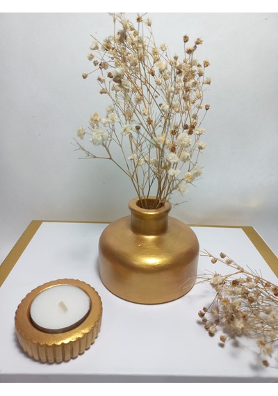 Şık Tasarım Antiquity Gold Rengi Minimal Vazo, Masa Ve Sehpa Üzeri, Dekoratif Aksesuar Gold