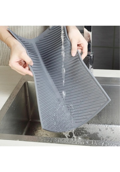 Büyük Boy Silikon Su Toplamaz Bulaşık Kurutma Matı Bulaşıklık - Bulaşık Altlığı 44 X 33 Cm Silikon G Diğer