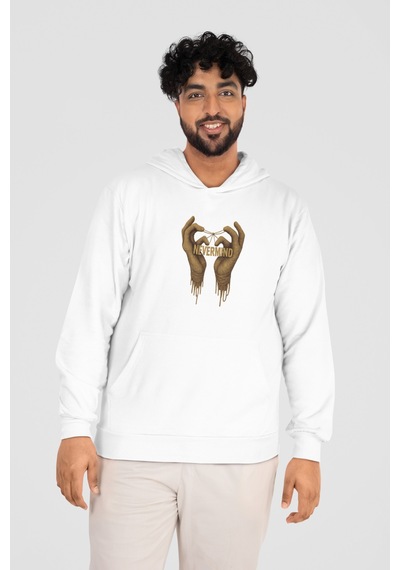 Oversize Unisex Sweatshirt - Kapüşonlu Özel Hoodie Beyaz