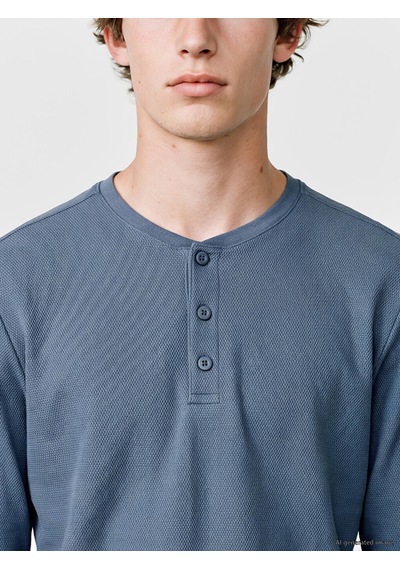 LC Waikiki Lc Waıkıkı İndigo Henley Yaka Uzun Kollu Erkek Pijama Üst Indigo