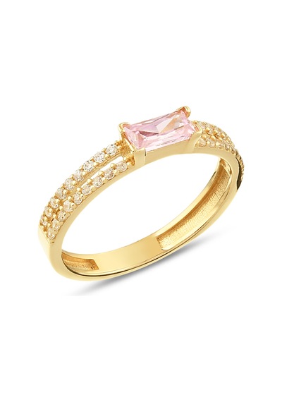 Debora Jewelry 14 Ayar Altın Baget Detaylı Pembe Yüzük