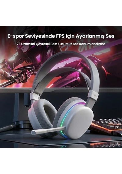 Aula G7 Tri Mode Kablosuz Rgb Gaming Mikrofonlu Oyuncu Kulaklığı 40mm Driver Gürültü Engelleyici Beyaz