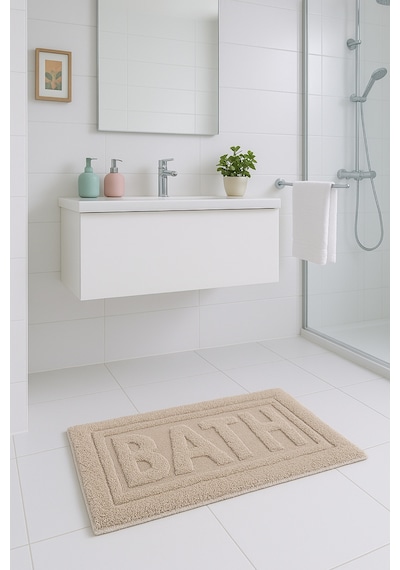 Bath Banyo Paspası 80x50 Dekoratif, Yıkanabilir, Tüylenme Yapmaz, Yumuşak Doku Vizon