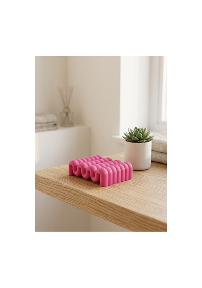 Buççin Online Mağaza Modern Dalga Tasarımlı Sabunluk Dekoratif Banyo Düzenleyici Plastik Pembe Çok Renkli