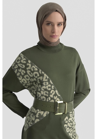 Armine Trend Leopar Desenli Triko Tunik Haki 25ytd4109 Haki