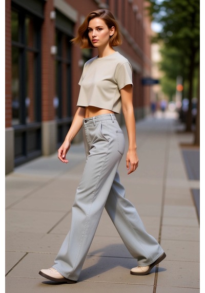Ersefa Kadın Cool & Comfort Wide Leg Tencel Jean Pantolon Fonksiyonel Da gri