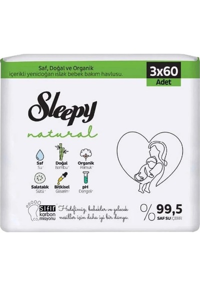 Sleepy Natural Islak Havlu Mendil 3x60