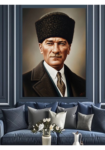 Ahşap Tablo Kalpaklı Atatürk Portresi Tablosu