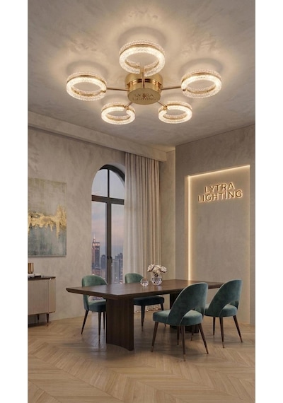 Aurea Model 5'li Gold 3 Renk Modu Ledli Tavana Sıfır Salon Mutfak Çocuk Yatak Odası Led Avize Altın
