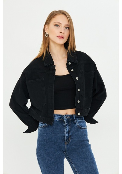 Modanida Kadın Kot Ceket Jean Siyah Kot Ceket Crop Kesim Geniş Cepli Düğmeli Denim Ceket Siyah Siyah Modanida Kadın Kot Ceket Jean Siyah Kot Ceket Crop Kesim Geniş Cepli Düğmeli Denim Ceket Siyah Siyah