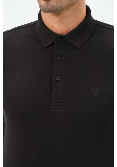 Uzun Kollu Regular Fit Erkek Polo Yaka T-shirt Siyah