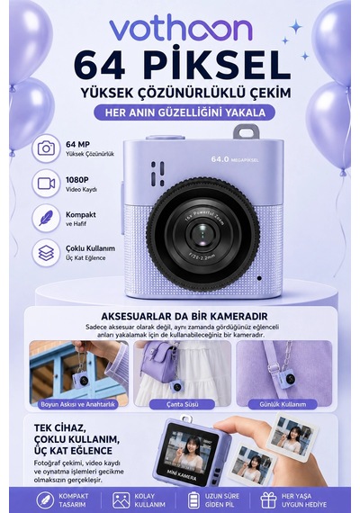 Mini Dijital Kamera 64mp 16x Digital Zoom 1.4 Ekranlı Video Kamera Taşınabilir Tasarım