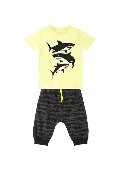 Denokids Sharks Erkek Çocuk Yazlık T-shirt Kapri Şort Takım