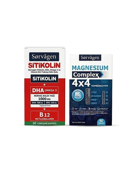 Sorvagen Double Sitikolin Dha Omega 3 Ve B12 30 Kapsül Ve Sorvagen 4x4 Magnezyum Complex 60 Tablet