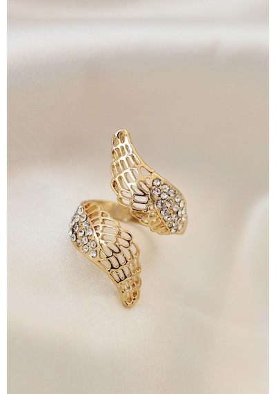 Ayarlamalı Gold Renk Metal Zirkon Taşlı Kanat Yüzük Çok Renkli 96589719