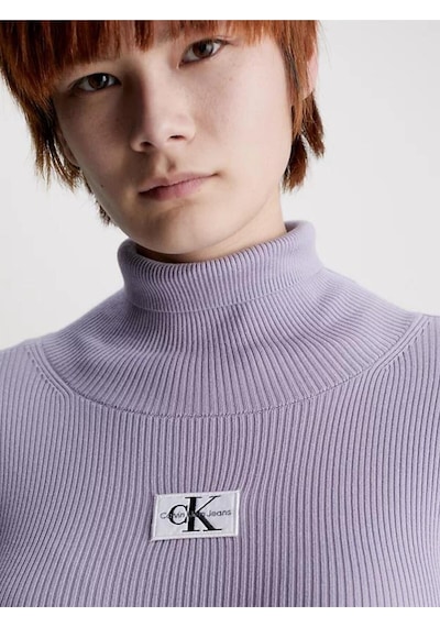 Badge Roll Neck Sweater Dress Purple