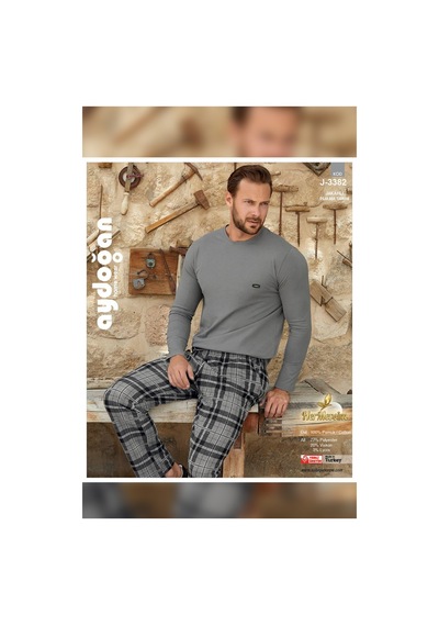 Aydoğan Erkek Kışlık Pijama Takımı Pamuklu Uzun Kol Jakarlı Gri Berk J-3382