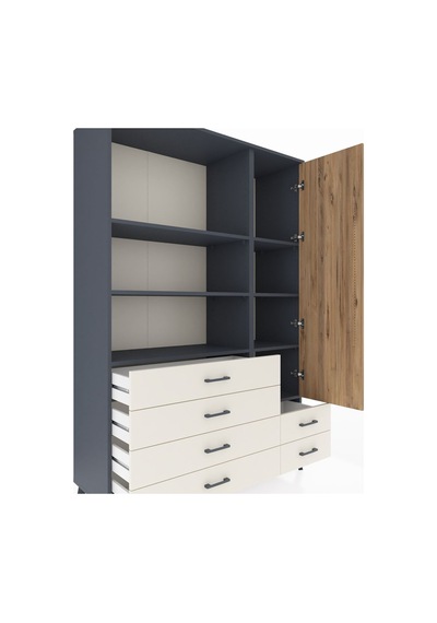 Hyperion Dolap 7 Raflı 6 Çekmeceli Tek Kapaklı 132x44x195 An... Antrasit