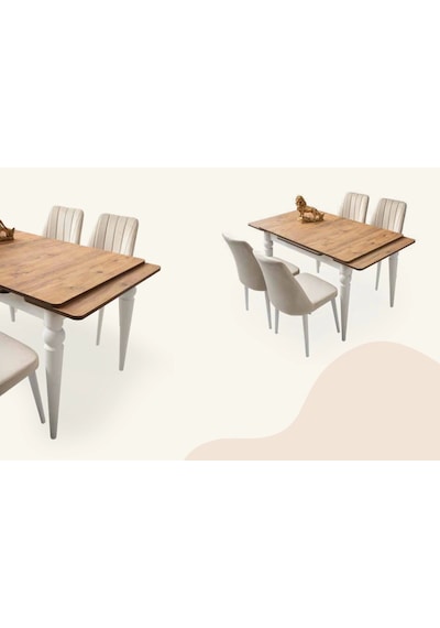 Ahşap Salon Yemek Masa Sandalye Takımı 4 Gözde Sandalyeli Yandan Açılır Büyüyen Sidon 60x90cm Bej-krem Ahşap Salon Yemek Masa Sandalye Takımı 4 Gözde Sandalyeli Yandan Açılır Büyüyen Sidon 60x90cm Bej-krem