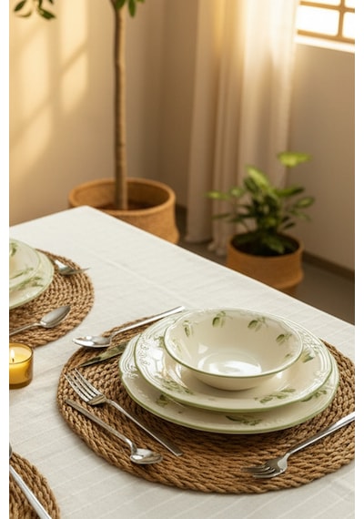 Bernardo Leaf 24 Parça Porselen Yemek Takımı Beyaz - Yeşil