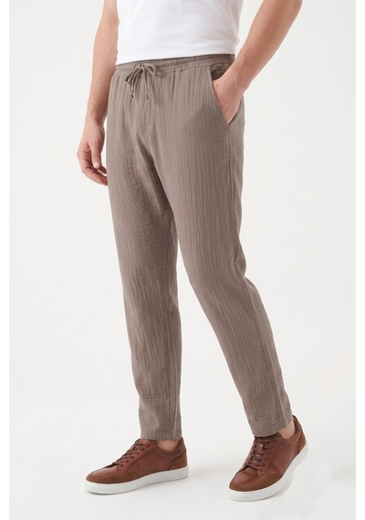 Mösyö Erkek Baggy Kalıp Müslin Kumaş Pantolon Bgl-st05592 VİZON