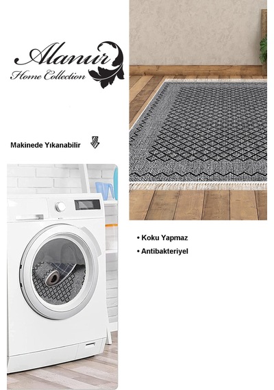 Dekoreko Kaymaz Taban Djt Salon Halısı Star Pamuk Saçaklı Modern M5001 gri