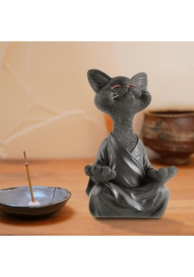 Dekoratif Yoga Yapan Kedi Biblo Meditasyon Kedi Heykeli Ev Dekoru