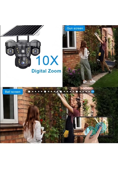 Rxg 3 Kameralı Solar Güvenlik Kamerası 4g Sim Kartlı Ptz Hareketli Gece Görüşlü Güneş Panelli Kamera
