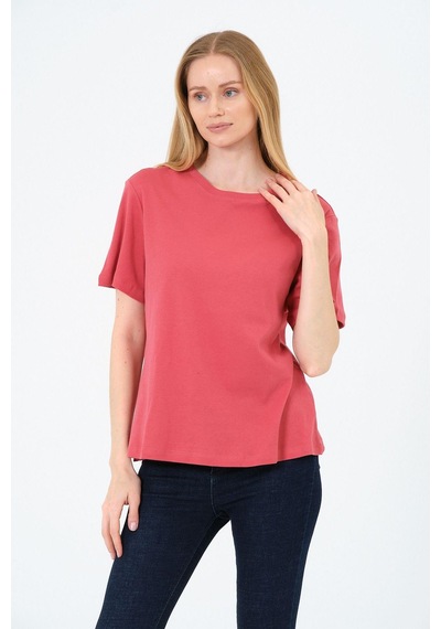 Kadın Bisiklet Yaka Kısa Kollu Basic T-shirt - İnterlok Kumaş Çok Renkli