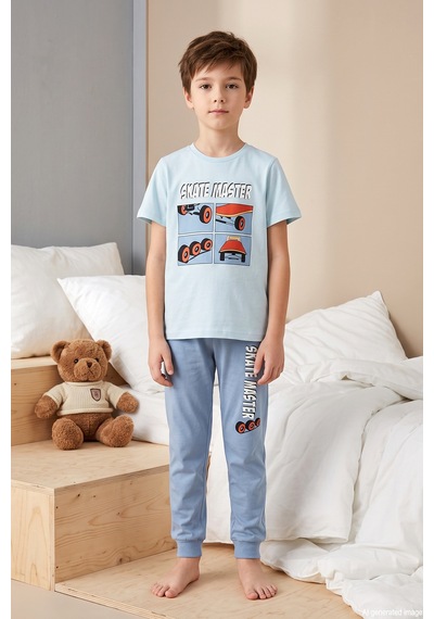 Remsa Erkek Çocuk Kısa Kol Penye Pijama Takımı 4269 Mavi