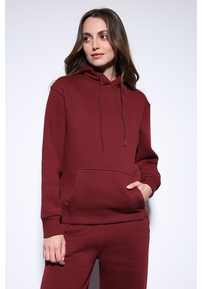 Antioch Kapüşonlu Basic Kadın Sweatshirt Bordo