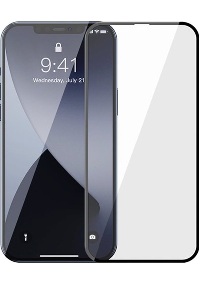 Baseus Apple Uyumlu   iPhone 12 Pro Max 3D Full Tempered Cam Ekran Koruyucu Siyah