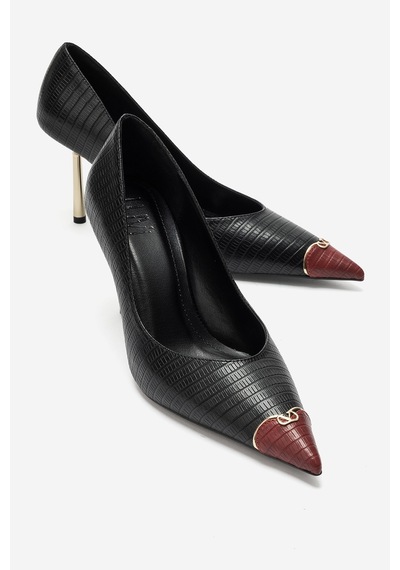 Luvi Shoes Jımena Siyah Kırmızı Desenli Sivri Burunlu Kadın İnce Topuklu Ayakkabı