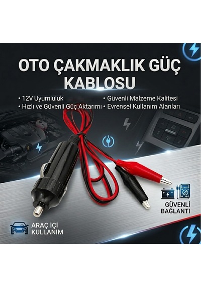 12v Krokodil Uç Kablo Araç Çakmak Fiş Kablosu Oto Çakmaklık Fişi