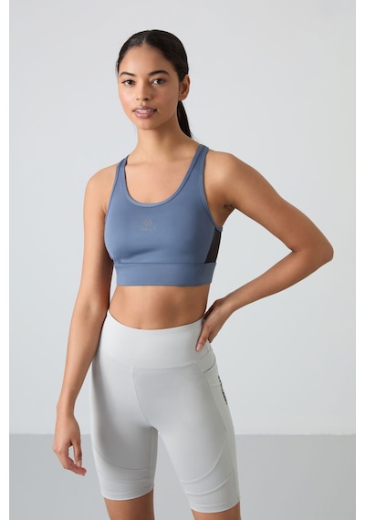 Tommy Life Petrol Çapraz Sırt Detaylı Slim Fit U Yaka Pedli Kadın Spor Büstiyer - 97121 Petrol