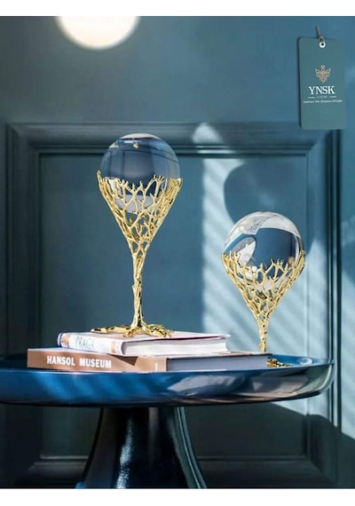 Chacha Home Luxury Odyssey 2'li Pirinç Deve Kuşu Ayağı Gold Dekoratif Kristal Top Küre