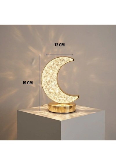 Ers Hilal Ay Model Kristal Led Masa Lambası Dokunmatik, 3 Renk Işık Modlu, Şarjlı Mini Dekoratif Gece Lambası Çok Renkli 87733830