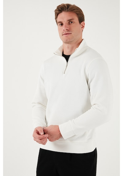 Buratti Pamuklu Regular Fit Yarım Fermuarlı Dik Yaka Erkek Sweat 59052592 Ekru