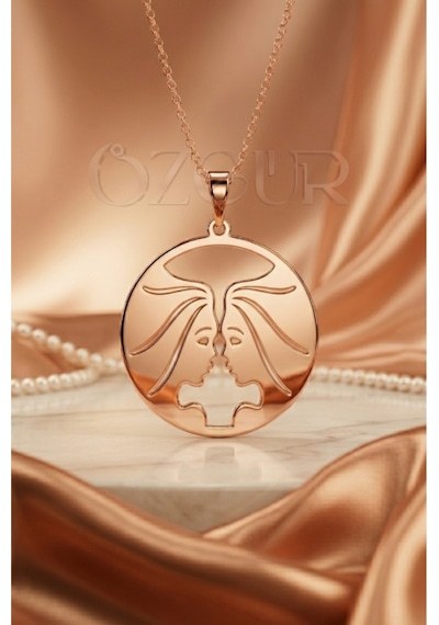 925 Ayar Gümüş İkizler Burcu Kolye Rose Gold
