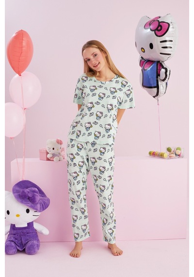 Siyah İnci Lisanslı %100 Pamuk Çok Renkli Bisklet Yaka Pijama Takım Hk002 Yeşil Siyah İnci Lisanslı %100 Pamuk Çok Renkli Bisklet Yaka Pijama Takım Hk002 Yeşil
