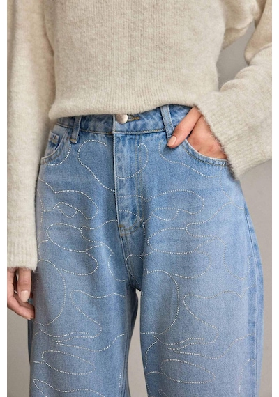 Defacto Baggy Fit Yüksek Bel Düz Paça Jean Pantolon G0586ax25smbe702 Mavi