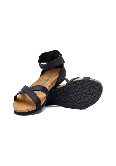 Comfortfusse Milano - Kadın Ortopedik Hakiki Deri Sandalet Siyah Nubuk Deri
