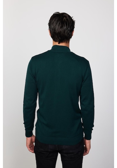 Tudors Slim Fit Dar Kesim Yarım Balıkçı Yaka Fermuarlı Önü Desenli Yeşil Erkek Hırka-29526 Multi Çok Renkli