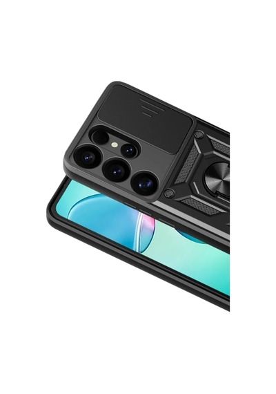 Uray Store Samsung Galaxy Uyumlu  S26 Ultra Pars Lens Yüzüklü Silikon - Siyah