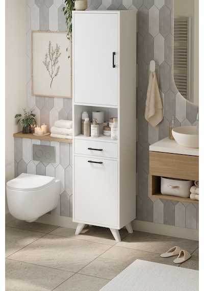 Bofigo Çok Amaçlı Dolap Banyo Dolabı Kirli Çamaşır Sepeti Dolabı Şelale Beyaz