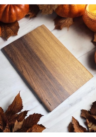 Iroko Tek Parça - Yekpare - Masif Doğal Ağaç Ahşap Büyük Boy 40 X 27,5 Cm Kesme Tahtası Çok Renkli