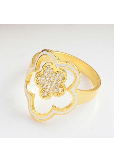 Stillove Gümüş Gold Çiçek Desenli Kadın Yüzük